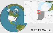 Satellite Location Map of ZIP code 46324, highlighted country, highlighted state