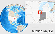 Shaded Relief Location Map of ZIP code 46324, highlighted country, highlighted state