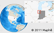 Shaded Relief Location Map of ZIP code 46356, highlighted country, highlighted state