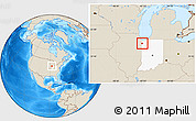 Shaded Relief Location Map of ZIP code 46356, highlighted state