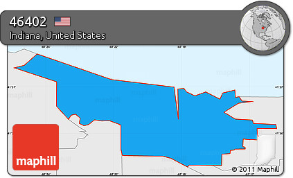 Political Simple Map of ZIP Code 46402, single color outside, borders and labels