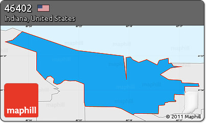 Political Simple Map of ZIP Code 46402, single color outside, borders and labels