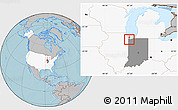 Gray Location Map of ZIP code 46404, highlighted country, highlighted state, hill shading