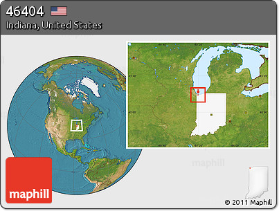 Satellite Location Map of ZIP Code 46404, highlighted state