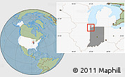 Savanna Style Location Map of ZIP code 46404, highlighted country, highlighted state, hill shading