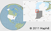 Savanna Style Location Map of ZIP code 46405, highlighted country, highlighted state, hill shading