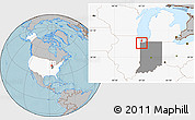 Gray Location Map of ZIP code 46407, highlighted country, highlighted state, hill shading