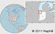 Gray Location Map of ZIP code 46407, highlighted state, hill shading