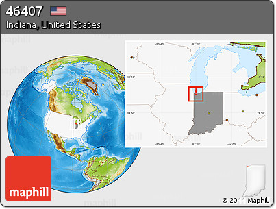 Physical Location Map of ZIP Code 46407, highlighted country, highlighted state