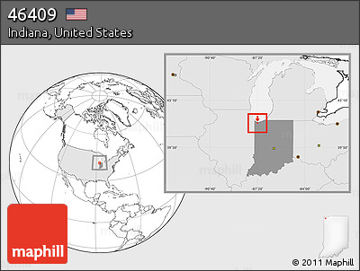 Blank Location Map of ZIP Code 46409, highlighted country, highlighted state