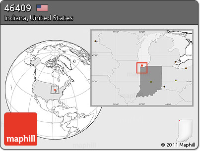 Blank Location Map of ZIP Code 46409, highlighted country, highlighted state