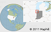 Savanna Style Location Map of ZIP code 46410, highlighted country, highlighted state, hill shading