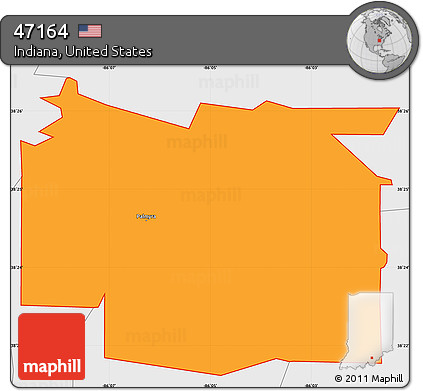 Political Simple Map of ZIP Code 47164, single color outside, borders and labels
