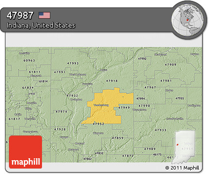 Savanna Style 3D Map of ZIP Code 47987