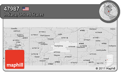 Silver Style Panoramic Map of ZIP Code 47987