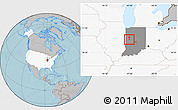 Gray Location Map of ZIP code 47990, highlighted country, highlighted state, hill shading