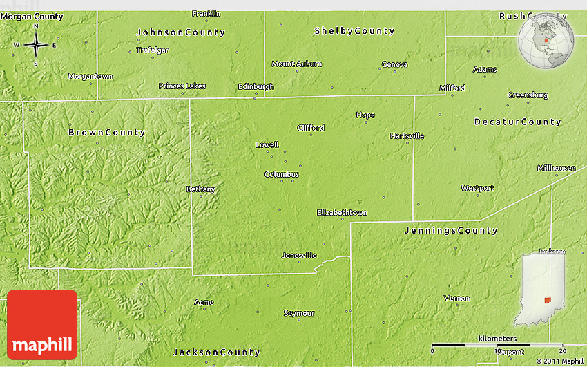 Physical 3D Map of Bartholomew County