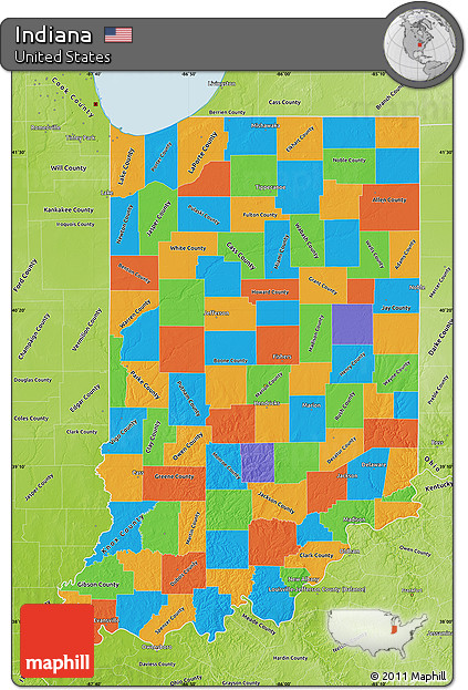 Political Map of Indiana, physical outside