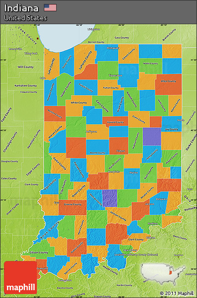 Political Map of Indiana, physical outside