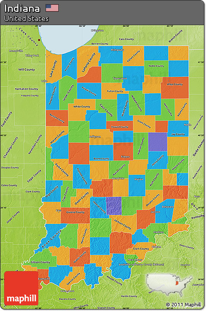 Political Map of Indiana, physical outside