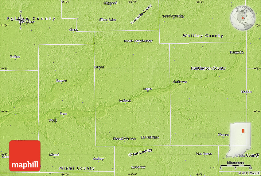 Physical Map of Wabash County