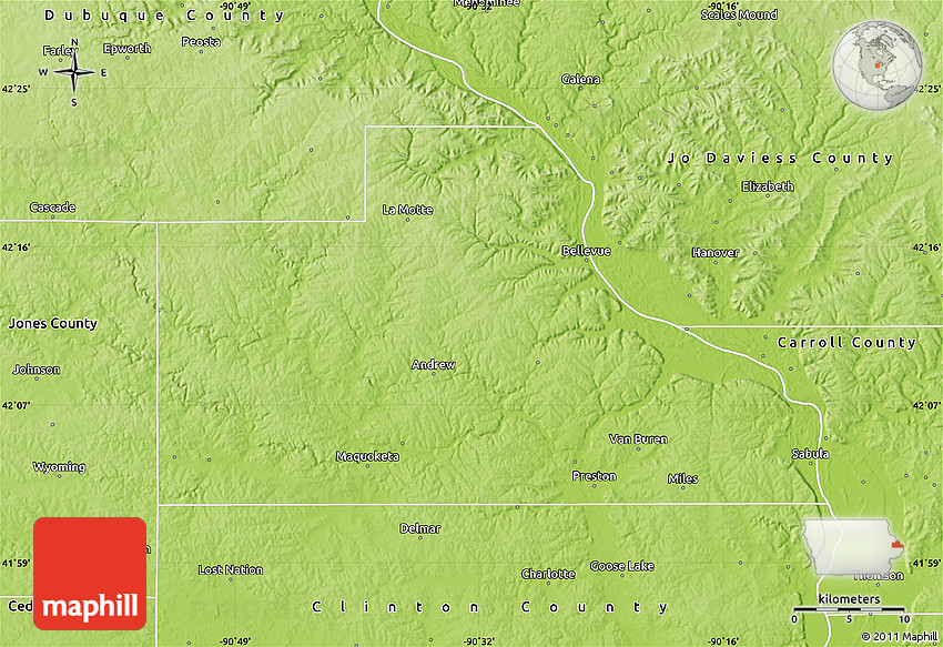Physical Map of Jackson County