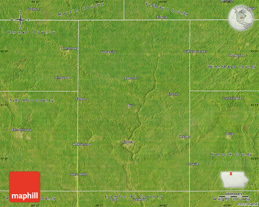 Satellite Map of Kossuth County