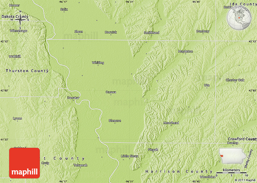 Physical Map of Monona County
