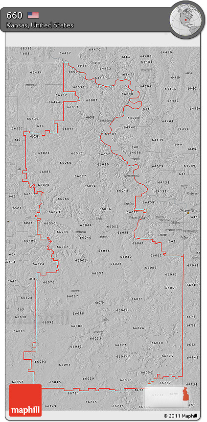 Gray 3D Map of ZIP Codes Starting with 660