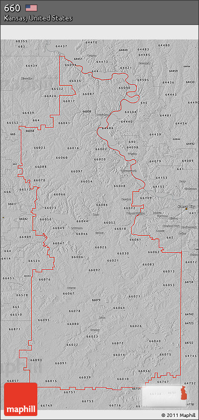 Gray 3D Map of ZIP Codes Starting with 660