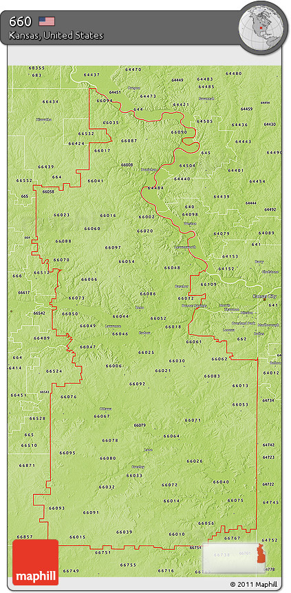 Physical 3D Map of ZIP Codes Starting with 660