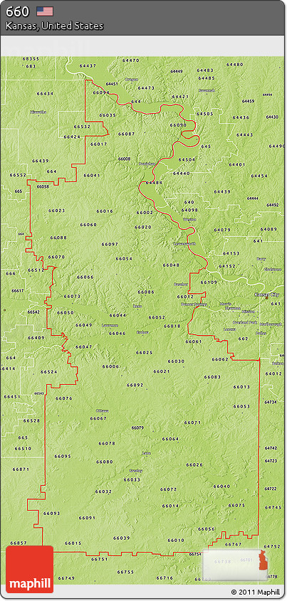 Physical 3D Map of ZIP Codes Starting with 660