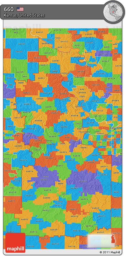 Political 3D Map of ZIP Codes Starting with 660