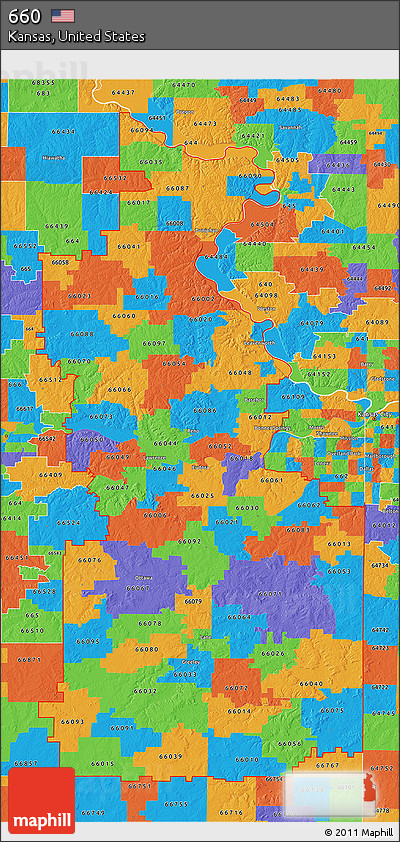 Political 3D Map of ZIP Codes Starting with 660