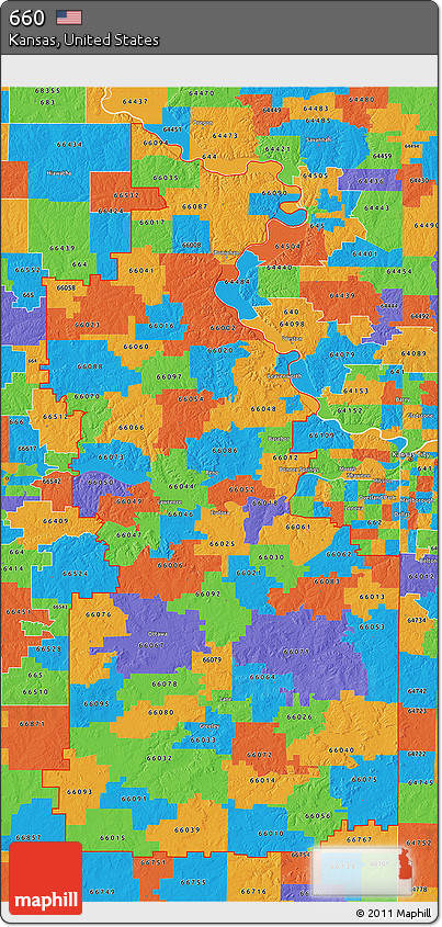 Political 3D Map of ZIP Codes Starting with 660