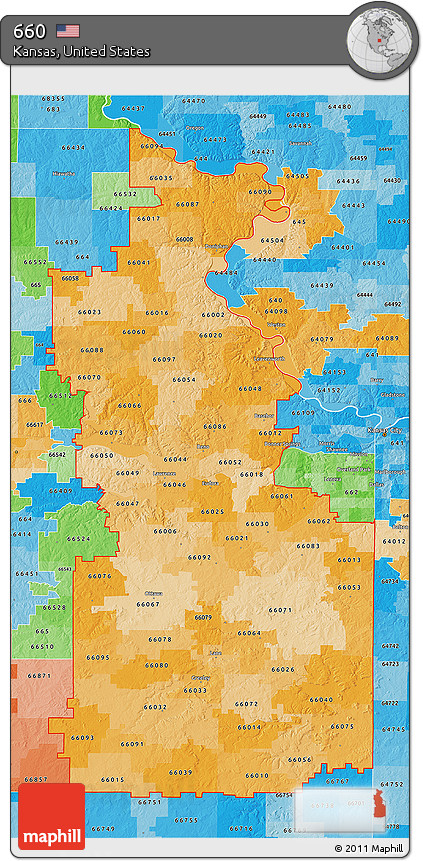 Political Shades 3D Map of ZIP Codes Starting with 660