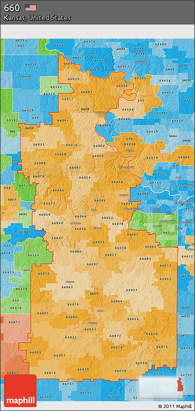 Political Shades 3D Map of ZIP Codes Starting with 660