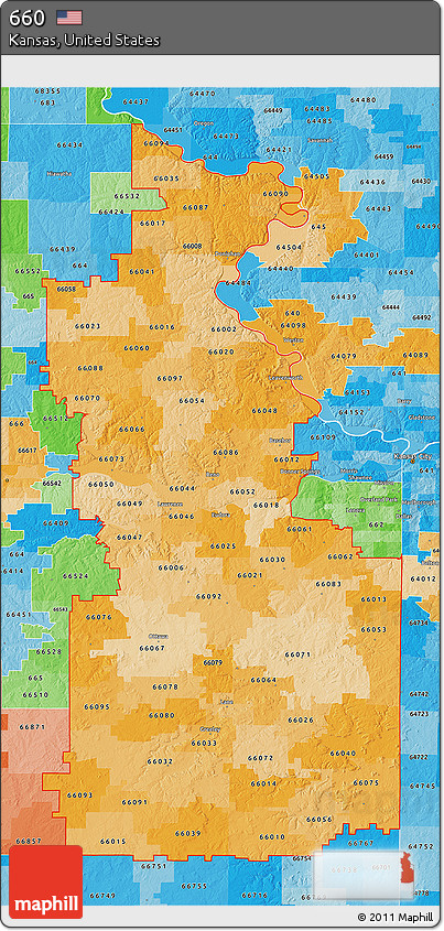 Political Shades 3D Map of ZIP Codes Starting with 660