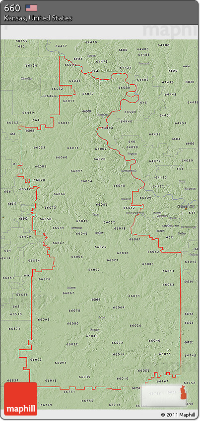 Savanna Style 3D Map of ZIP Codes Starting with 660