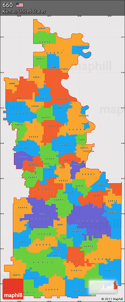 Political Simple Map of ZIP Codes Starting with 660, cropped outside