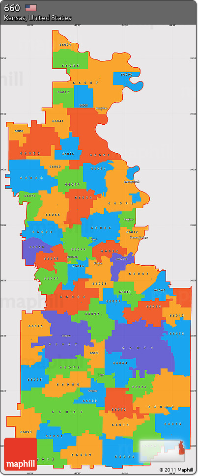 Political Simple Map of ZIP Codes Starting with 660, cropped outside