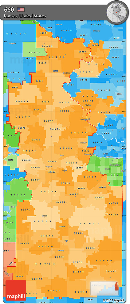 Political Shades Simple Map of ZIP Codes Starting with 660