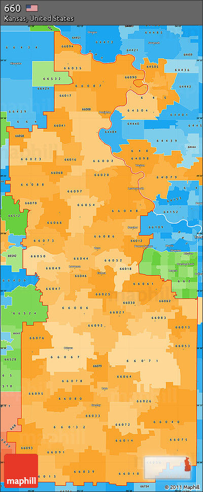 Political Shades Simple Map of ZIP Codes Starting with 660
