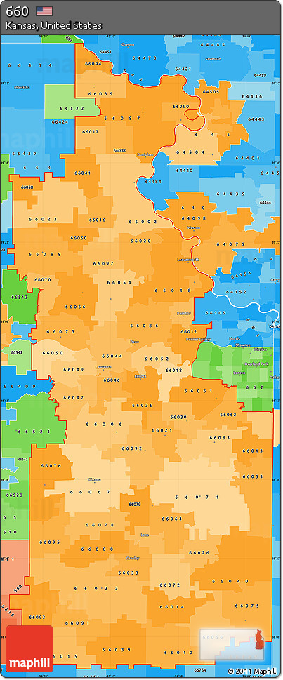 Political Shades Simple Map of ZIP Codes Starting with 660