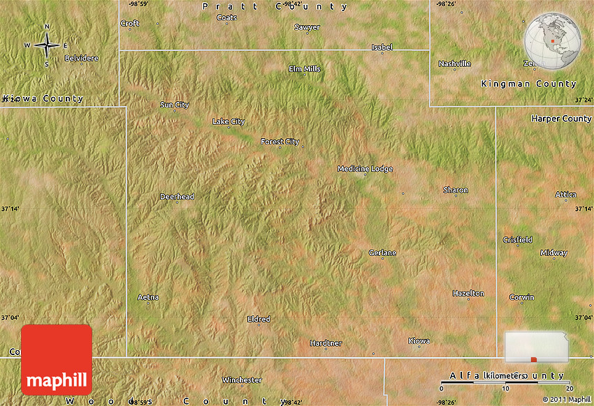 Satellite Map of Barber County
