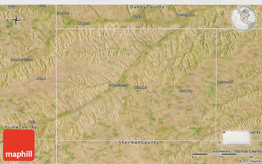 Satellite 3D Map of Cheyenne County