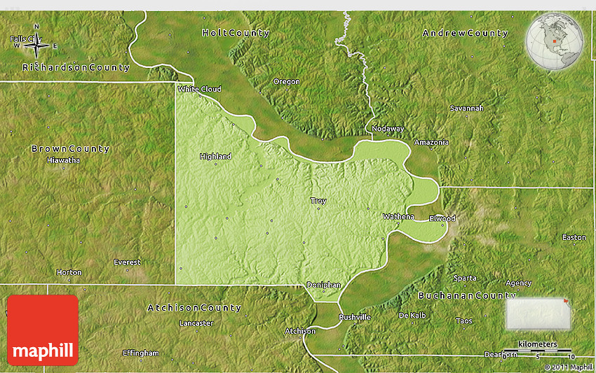 Physical 3D Map of Doniphan County, satellite outside