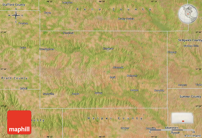 Satellite Map of Kingman County