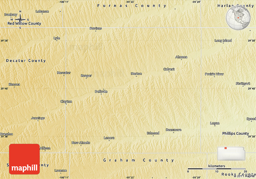 Physical Map of Norton County