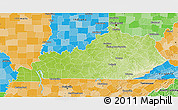 Physical 3D Map of Kentucky, political shades outside